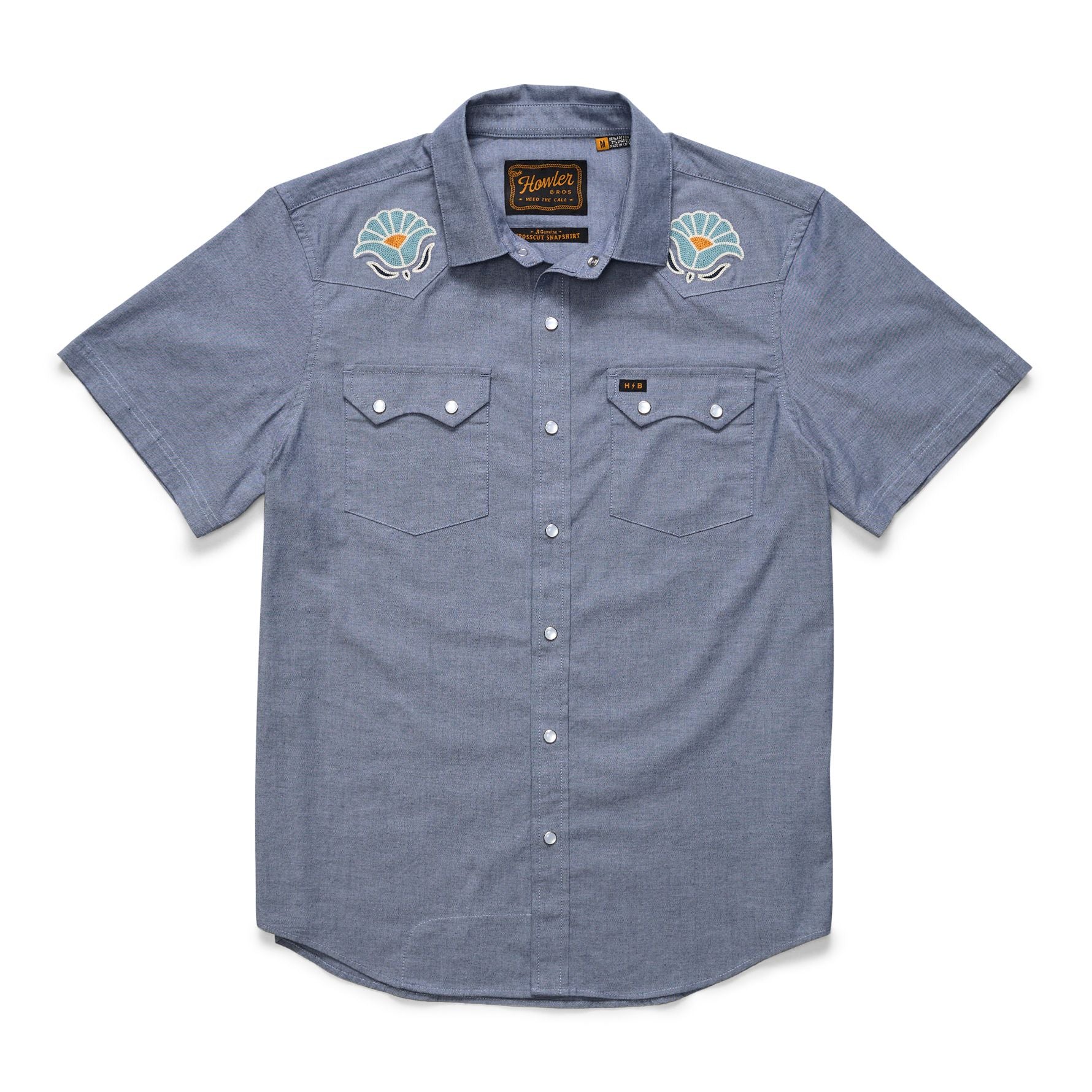 Crosscut Deluxe Short Sleeve Snapshirt- Fresh Blooms/Indigo